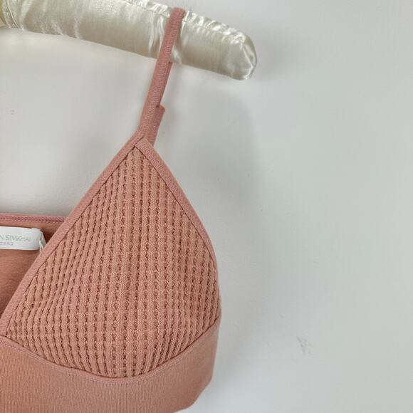 Jonathan Simkhai Crop Top Bralette Waffle Knit Cotton Rose Pink Medium NWT - Picture 7 of 11
